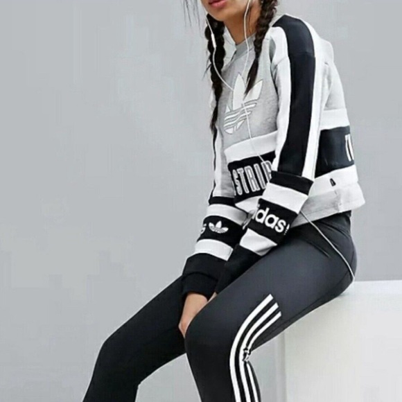 New Adidas Originals '80s Moto Cropped Sweatshirt - Picture 7 of 14
